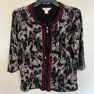 Christopher &‎ Banks Black Red Full Zip Shirt Size Medium Giraffe Zebra Safari